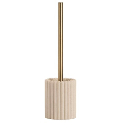 Brosse WC en résine beige stries et métal doré 10x10x36cm WADIGA