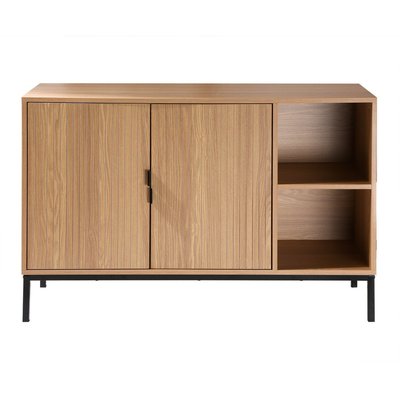 Buffet 2 portes 2 niches ouvertes effet bois rainuré L110 cm - TARA CALICOSY
