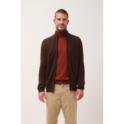 Gilet Zippé Col Camionneur 4 Fils Café Charlotte JUST CASHMERE