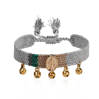 Bracelet en tissu réglable avec cabochon central et pampilles CIPRA HIPANEMA