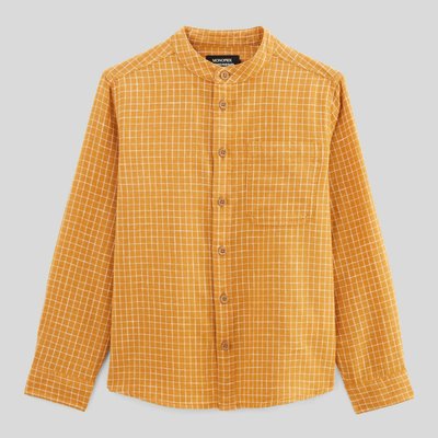 Chemise col mao à carreaux en coton et lin MONOPRIX