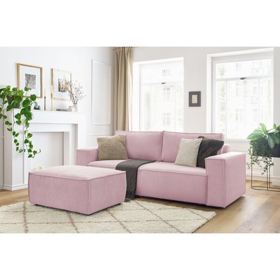 Canapé droit convertible 4 places en velours côtelé avec pouf, NIHAD BOBOCHIC