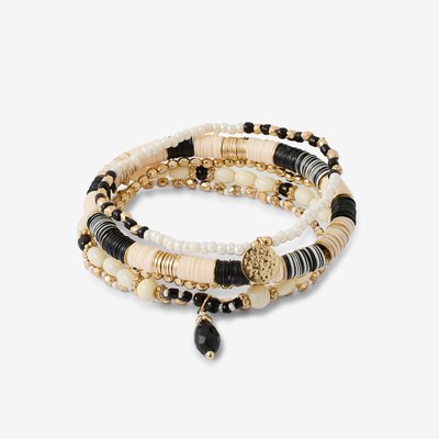 Set de 5 bracelets perles et sequins noir et écru BALABOOSTE