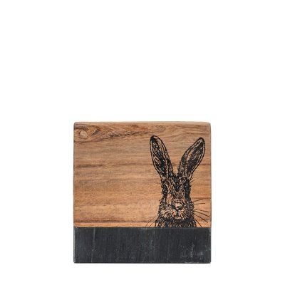 Set of 4 Black Marble Coasters with Hare Print SO'HOME