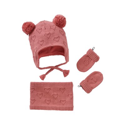 Ensemble  bonnet + snood + moufles coeurs VERTBAUDET
