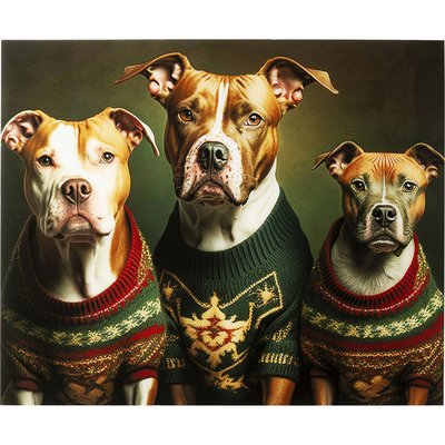 Tableau en verre chiens pulls de Noël 110x90cm KARE DESIGN