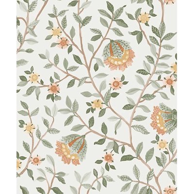 Papier peint fleuri botanique fond blanc cassé HEXOA