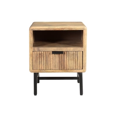 Table de chevet avec rangements bois manguier massif gravé et métal noir MORISSON MILIBOO