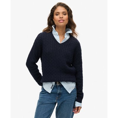 Pull oversize torsadé femme col V marine