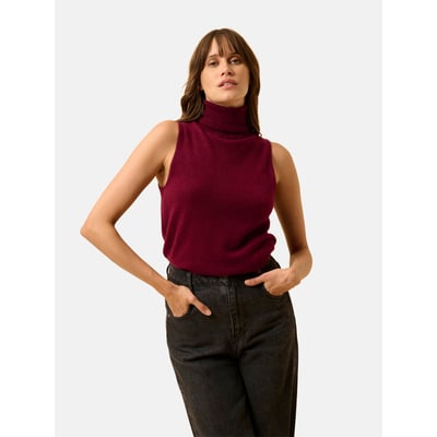 Pull Col Roulé Sans Manches Bordeaux Violet JUST CASHMERE