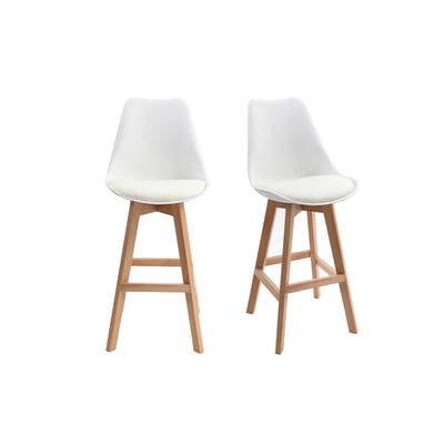 Tabourets de bar design blanc et bois H65 cm (lot de 2) PAULINE MILIBOO