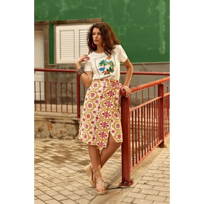 Jupe longueur midi portefeuille imprimé broderies JUSTY LA PETITE ETOILE