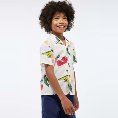 Chemise manches courtes imprimée en coton et lin MONOPRIX