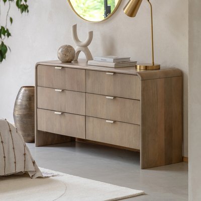 Corven Fluted Mango Wood 6 Drawer Chest SO'HOME