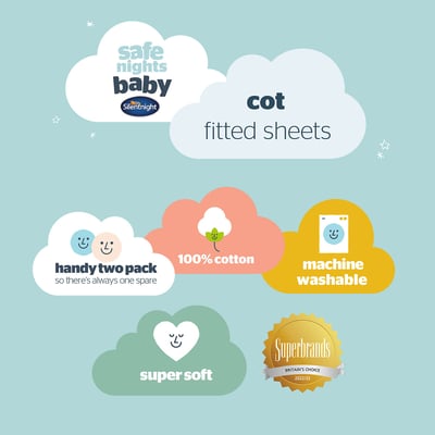 Safe Nights Celestial Moon and Stars Cot Fitted Sheet 2 Pack SILENTNIGHT