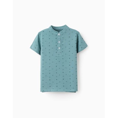 T-SHIRT en Coton avec Col Mao et Motif ZIPPY