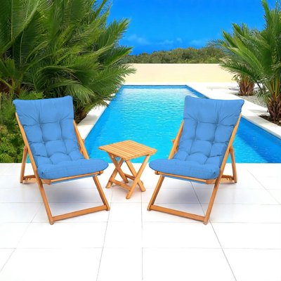 Salon jardin détente 2 places bleu - bois et toile SORA PIER IMPORT