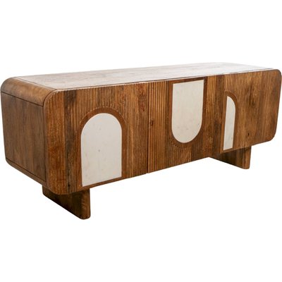 Buffet bois de manguier et portes marbre style naturel RECOLLECTION