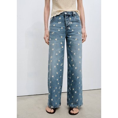 Jeans wideleg brodé de fleurs MANGO