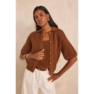 Gilet maille à manches courtes en coton mélangé ADELE Maison 123