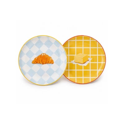 Lot de 2 petites assiettes croissant & beurre, BEAU BRUNCH ARTIME