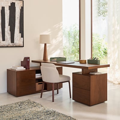 Caisson bureau 2 tiroirs en MDF plaqué noyer, MIKUBE AM.PM