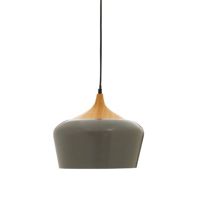 Grey Metal and Wood Contrast Domed Pendant Ceiling Light SO'HOME