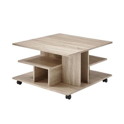 Table Basse sur Roulettes avec Niches de Rangement - 76 x 76 x H44 cm CALICOSY
