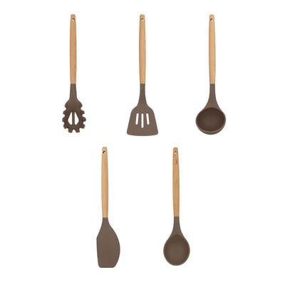 Set de 5 ustensiles en silicone et manche en bois, ELIOTT MENASTYL