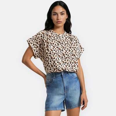 Blouse manches courtes col rond imprimé léopard LA REDOUTE COLLECTIONS