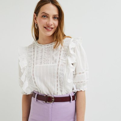 Top broderie et dentelle en coton BIO, certifié GOTS MONOPRIX