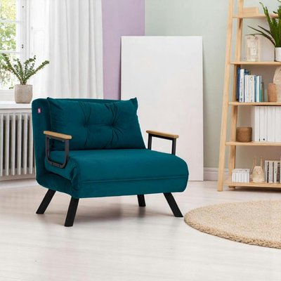 Fauteuil convertible bleu canard - coussin assorti MODI PIER IMPORT