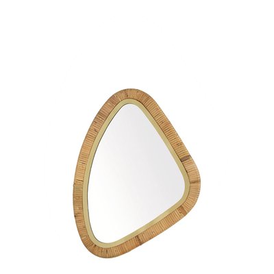 Miroir COSMO en rotin et métal doré finition laiton - Petit modèle - H. 45 cm BLANC D’IVOIRE
