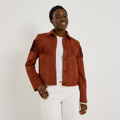 Veste courte en suédine à franges GRAIN DE MALICE