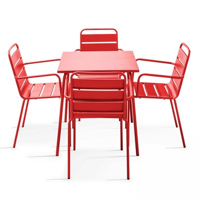 Salon de jardin table bistrot et 4 fauteuils en métal, PALAVAS OVIALA