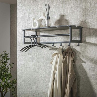 Portemanteau mural moderne 1 étagère effet céramique et 6 crochets RALF PIER IMPORT