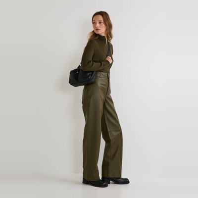Pantalon large taille haute en cuir responsable MONOPRIX