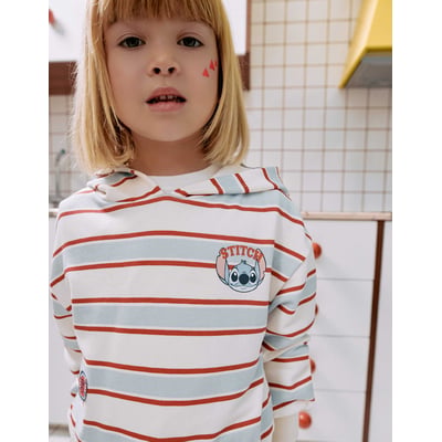 Sweat en coton peigné à rayures et capuche Stitch ZIPPY
