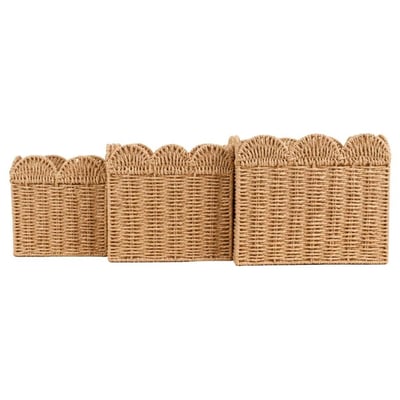 Set de 3 paniers carrés en corde de papier festonné ORNAMI