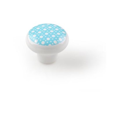 Bouton De Meuble Rond, Porcelaine, Blanc Déco Bleu, Diam. 40 Mm REI