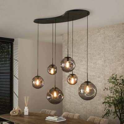 Suspension en verre fumé – 6 globes déformés NIAGARA PIER IMPORT