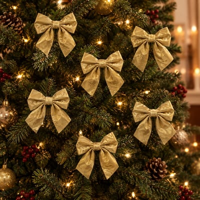 Set of 6 15cm gold bows on backing card SO'HOME