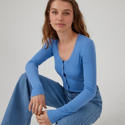 Лонгслив на пуговицах со вставкой из кружева LA REDOUTE COLLECTIONS