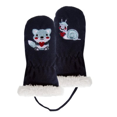 Gants 2/4 ans en polaire,doublés imitation fourrure, relié par un cordon ISOTONER