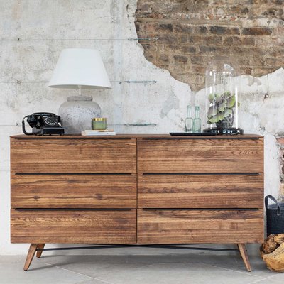 Commode style contemporain en bois de chêne 6 tiroirs 160 cm MILAN PIER IMPORT
