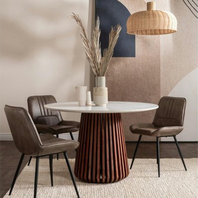 Table à manger en marbre et bois d'acacia massif 120 cm AVENTIN PIER IMPORT
