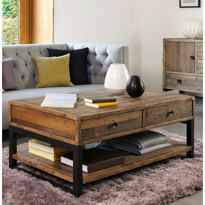 Table basse en bois recyclé double plateau 2 tiroirs BRISBANE PIER IMPORT