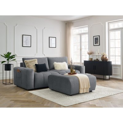 Canapé droit convertible 4 places en velours avec pouf, ARSENE BOBOCHIC