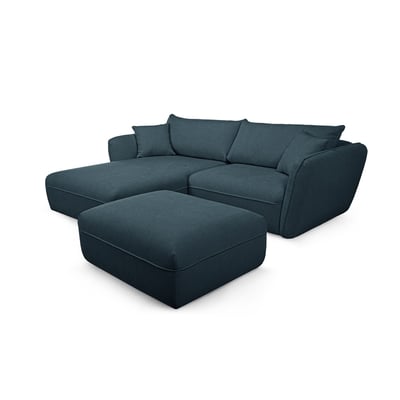 Canapé d'angle fixe 3 places en tissu texturé avec pouf, LUIGI BOBOCHIC