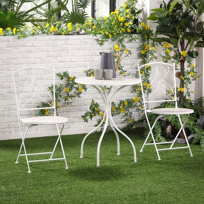 Ensemble de jardin bistro 3 pièces 2 chaises pliantes table ronde blanc OUTSUNNY